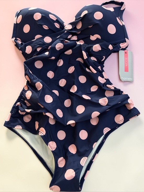 Chamela Polka Dot Plunge One Piece Cheeky Swimsuit NWT - Picture 2 of 9